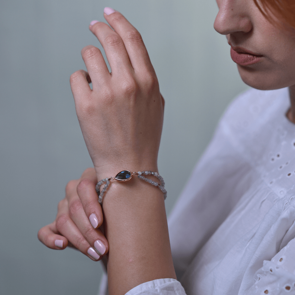 Bracelet Tendre Amour en Mica, Labradorite, Pierre de Lune & Amazonite