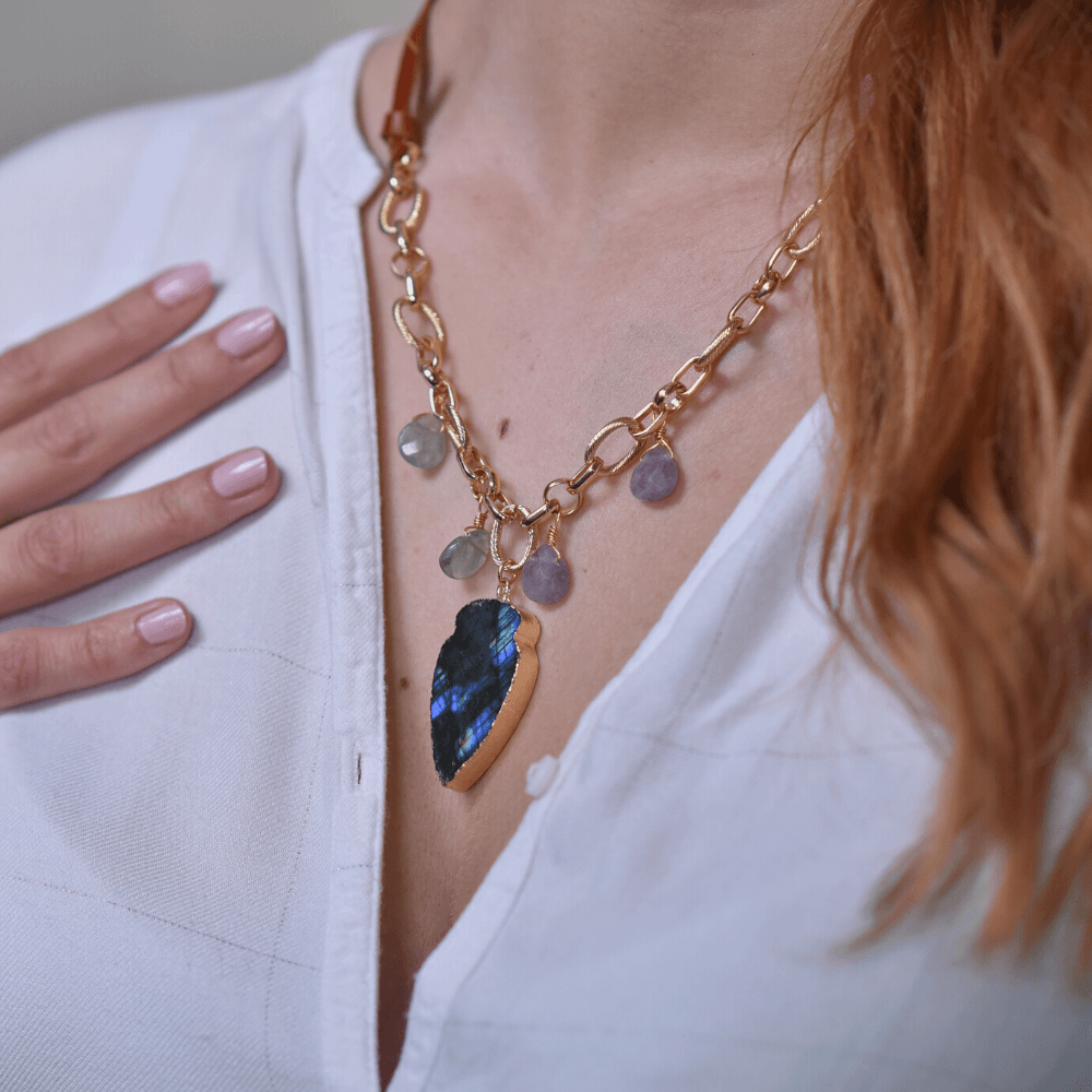 Collier Doré Renaissance en Quartz et Labradorite