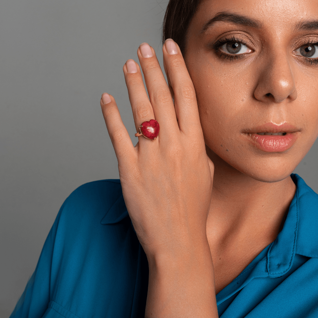 Bague de Guérison en Forme de Coeur en Pierre Précieuse