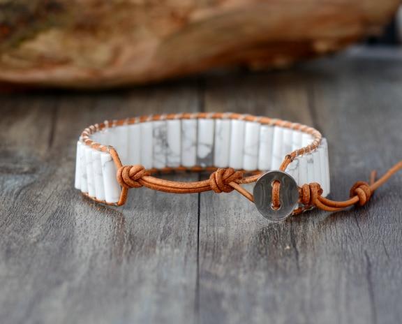 Bracelet en Cuir en Howlite Naturelle