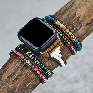 Bracelet pour Apple Watch en Pierres Précieuses Blanches, Bleues et Roses