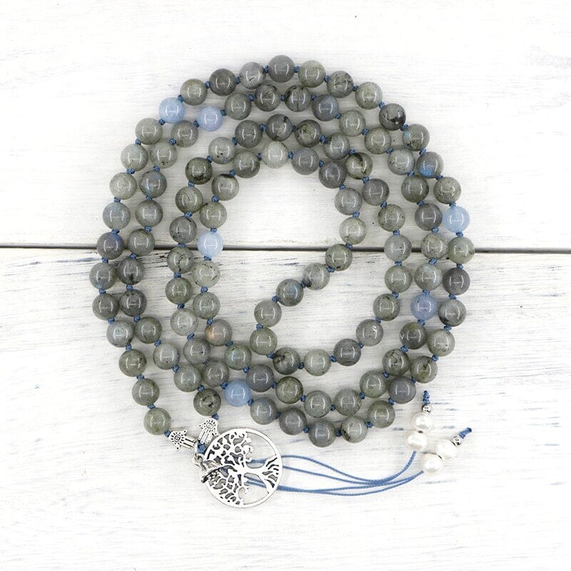 Collier Mala Transformateur en Labradorite et Perles