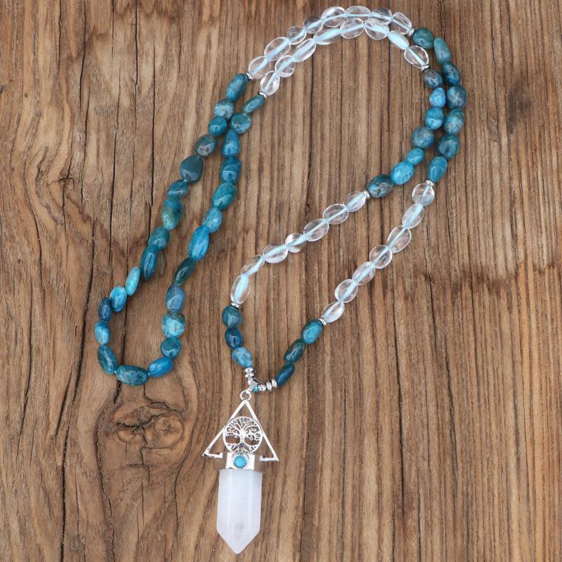 Collier de Perles Pétrole en Quartz Bleu