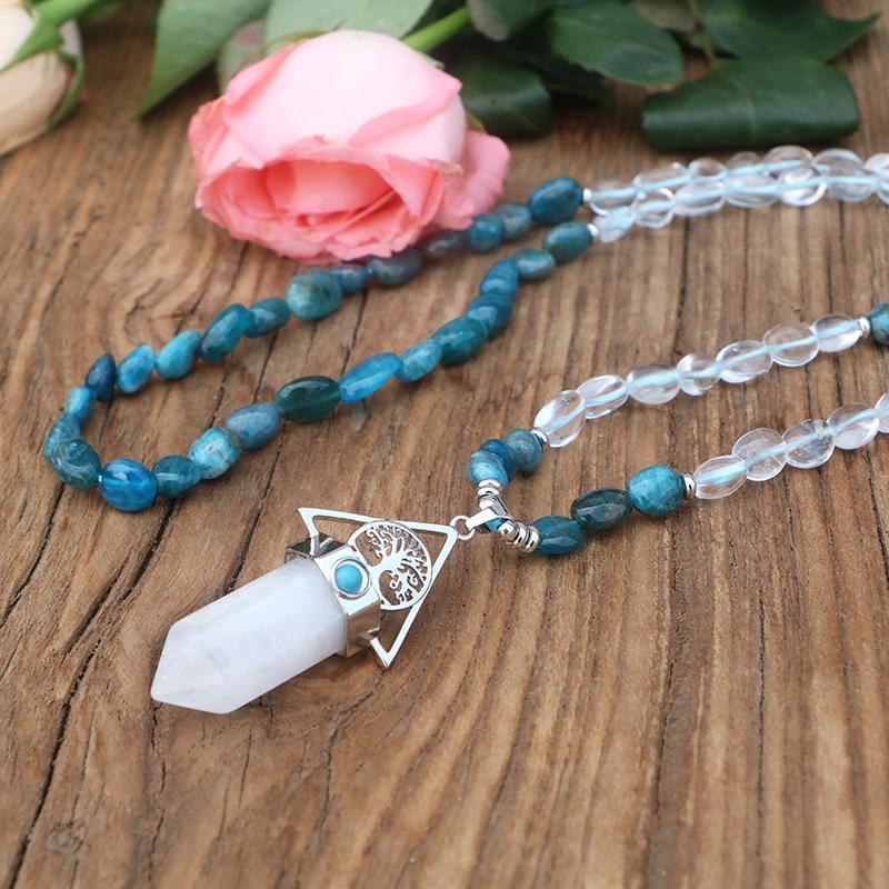 Collier de Perles Pétrole en Quartz Bleu