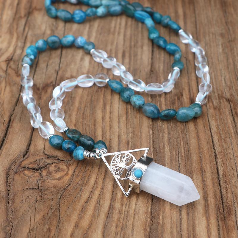 Collier de Perles Pétrole en Quartz Bleu