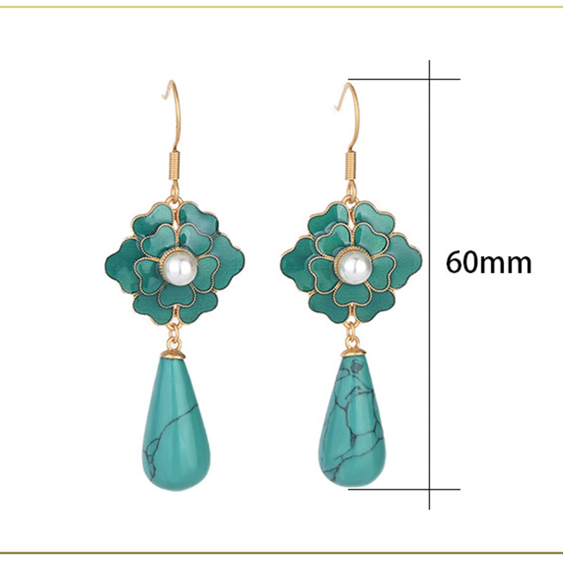 Boucles d'Oreilles Ornements en Turquoise Bleue