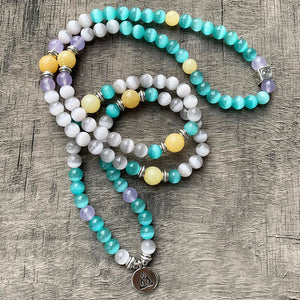 Bracelet Mala Abondance Spirituelle en Jade Jaune et Opale