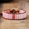 Bracelet Bohéme en Opale Rose et Cuir