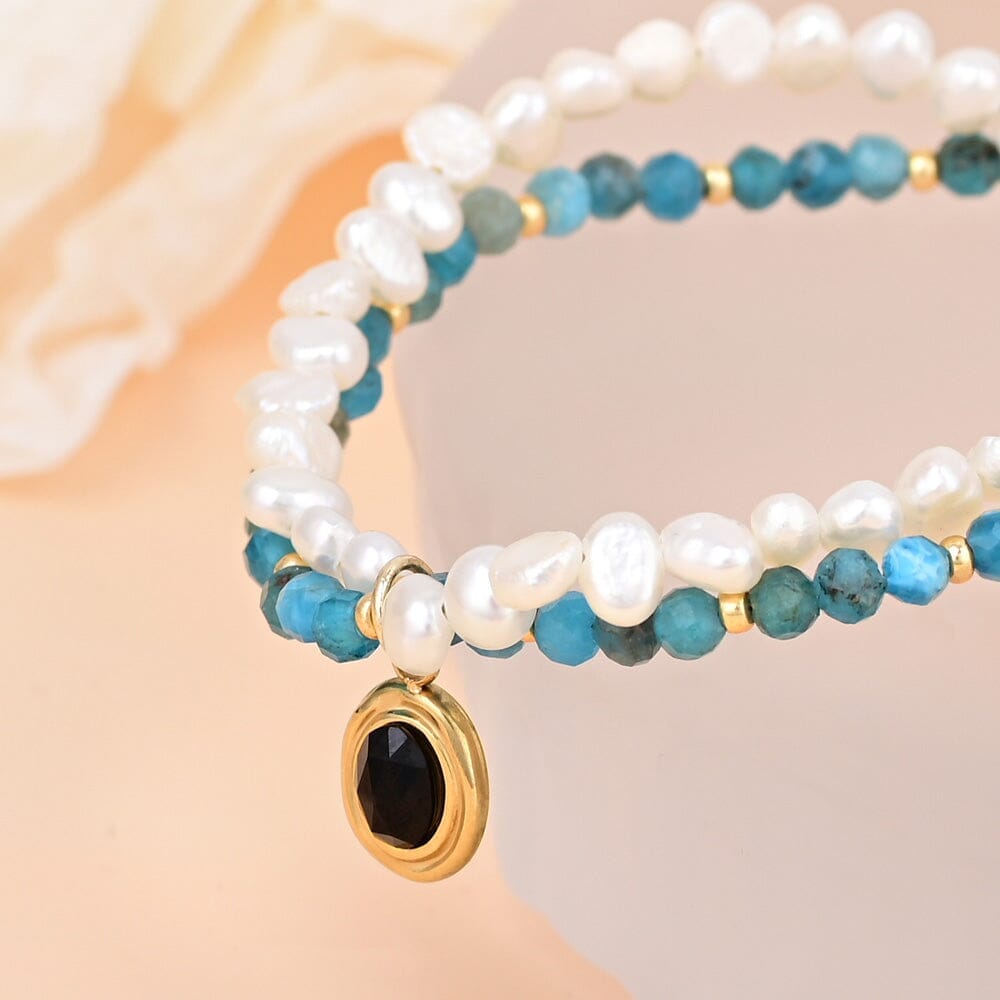 Bracelet Protecteur en Apatite, Agate Noire et Perles