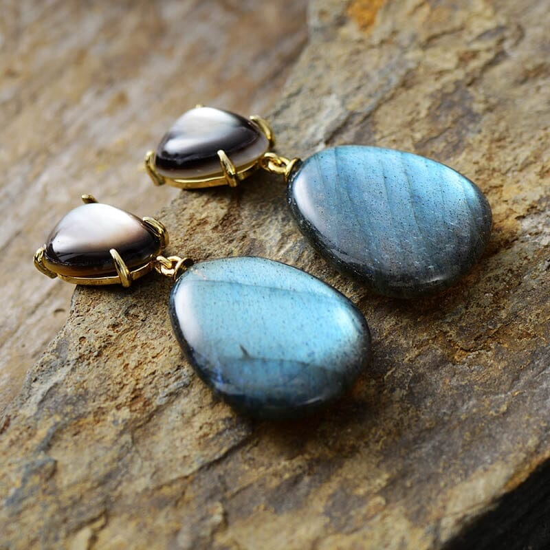 Boucles Pendantes Rêves Sereins en Apatite et Labradorite