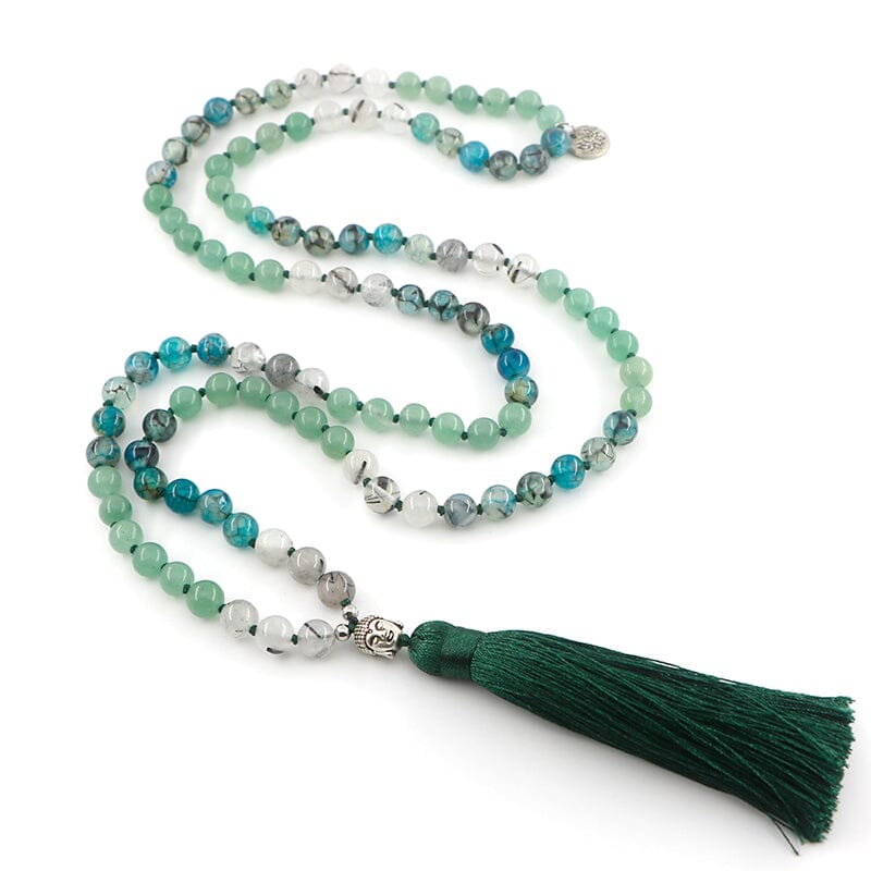 Ensemble de Collier Mala Alignement des Pouvoirs en Quartz Noir, Aventurine et Agate Bleu