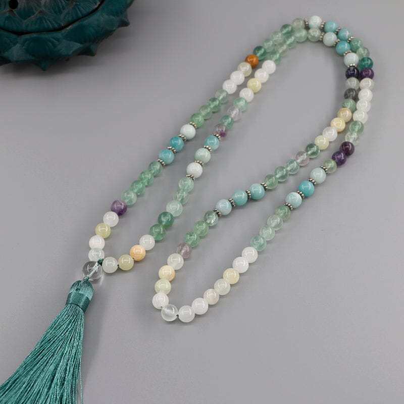 Collier Mala Vénérable Transformation en Amazonite, Fluorite et Chrysoprase