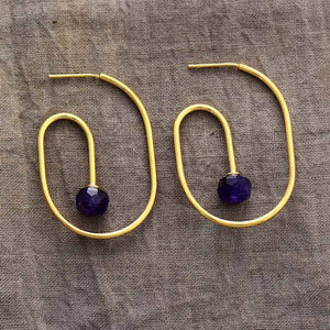 Boucles d'Oreilles Géométriques Intense Beauté en Lapis-Lazuli et Améthyste