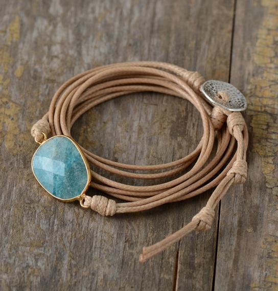 Bracelet en Amazonite et Cuir