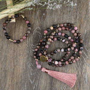 Collier Mala en Rhodochrosite Éveil du Coeur