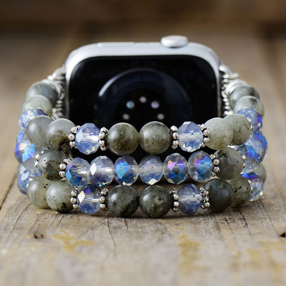 Bracelet de Montre Connectée en Labradorite & Agate "Nature Illuminée"