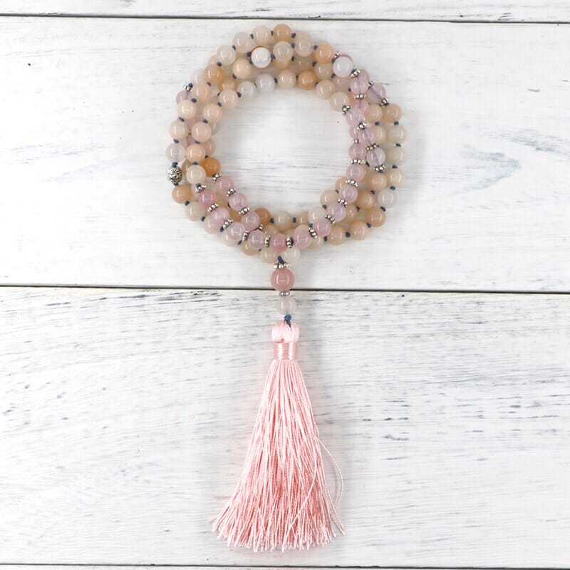 Collier Mala Audacieuse Sérénité en Quartz Rose et Aventurine Rose