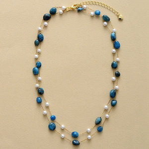 Collier Superposé Guérison Protectrice en Lapis-Lazuli et Apatite