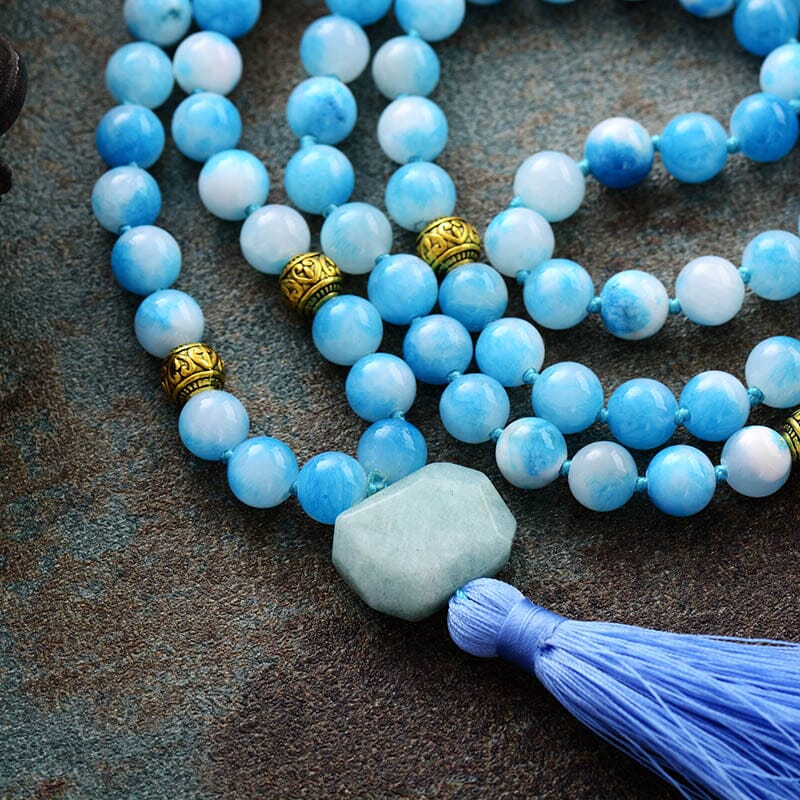 Ensemble de Bracelet et Collier Mala Merveille en Jade Bleu