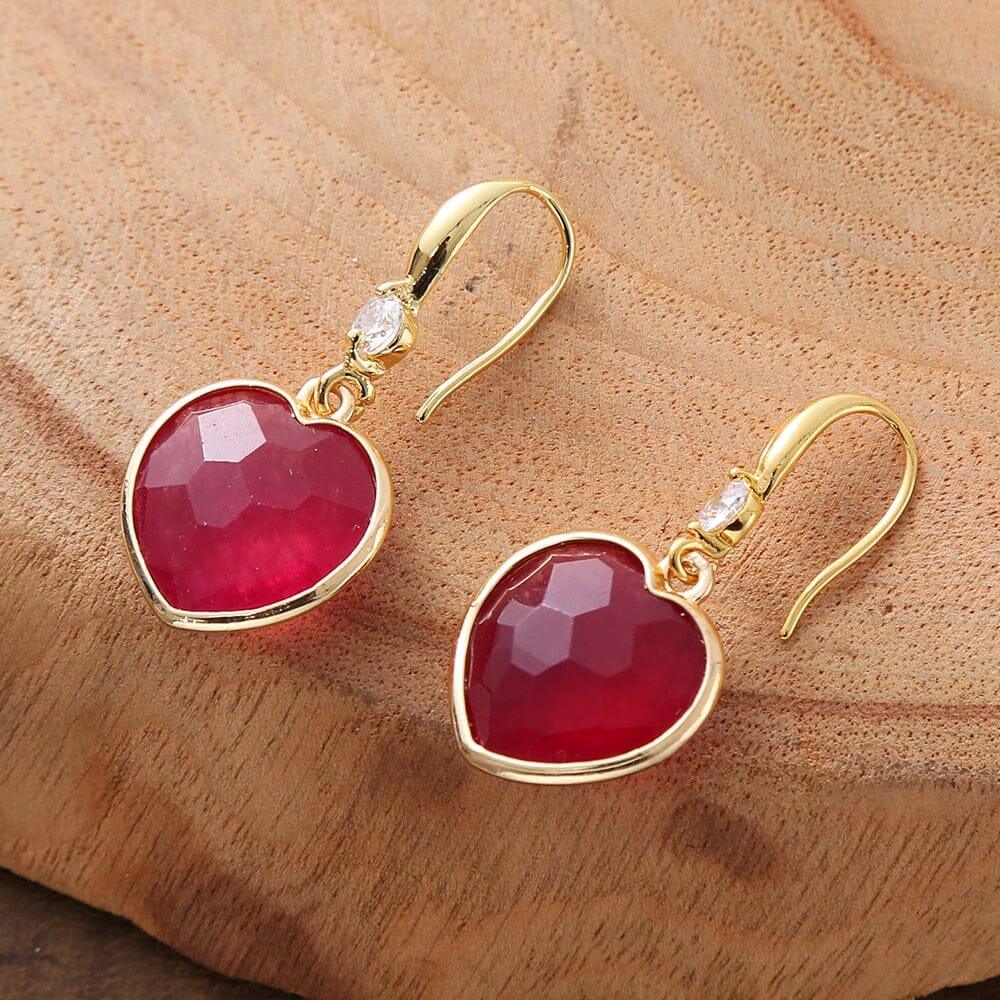 Boucles d'Oreilles Précieux Amour en Pierres Rouges