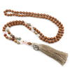 Collier Mala Sacré en Pierre Peau de Serpent, Bois de Santal et Quartz Rose