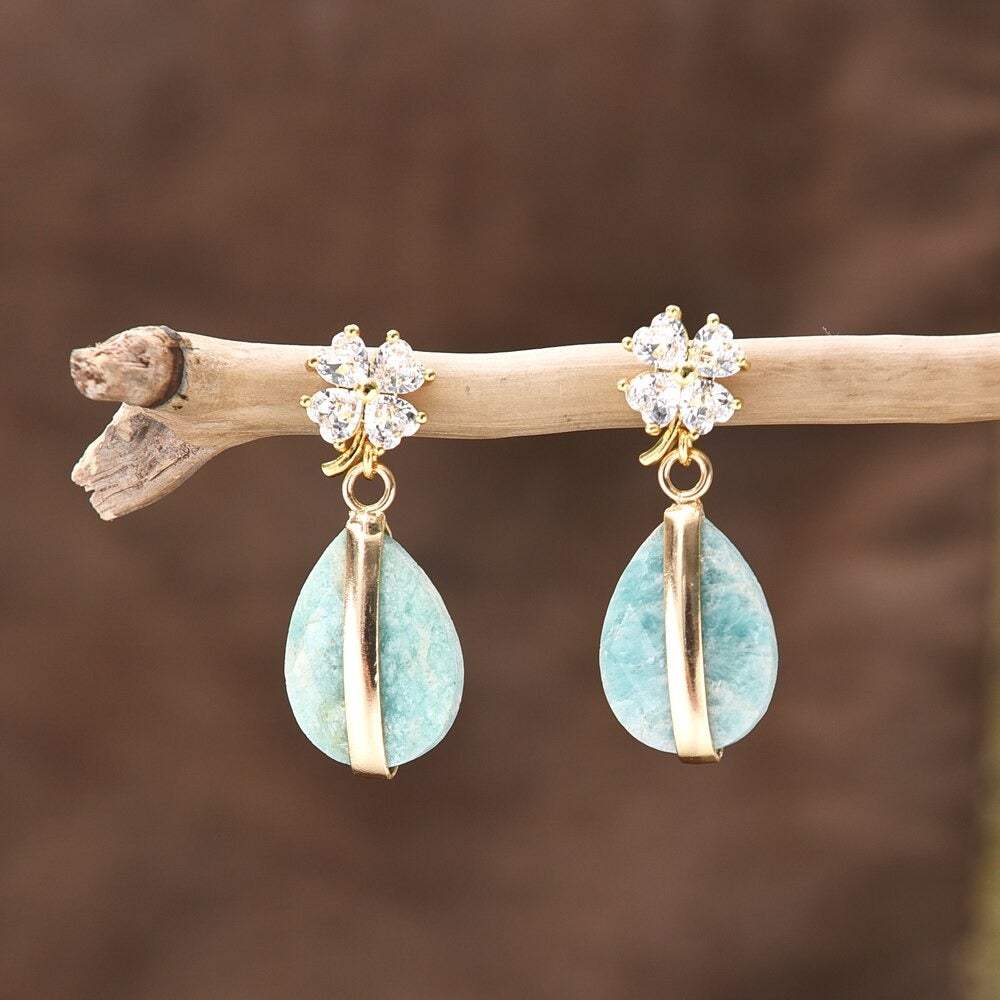 Boucles d'Oreilles Splendeur Hivernale en Améthyste et Amazonite