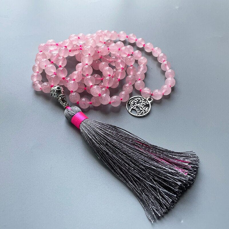 Collier Mala Arbre de Vie en Quartz Rose