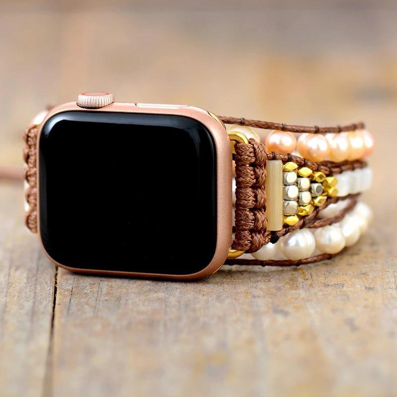 Bracelet de Protection d'Apple Watch en Perles d'Eau Douce et Pierres Précieuses