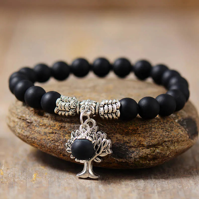 Bracelet Arbre de Vie Refuge Harmonieux en Onyx Mat & Améthyste