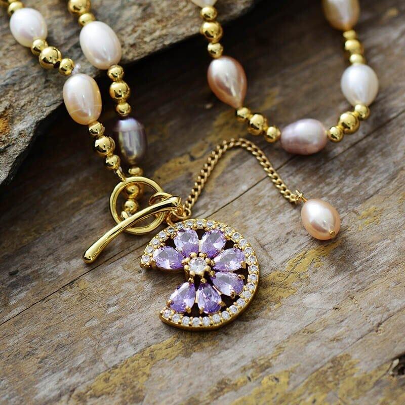 Collier de Perles Zircon Violet & Charme Délicat