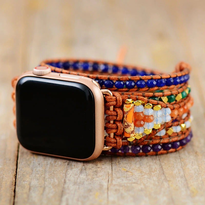 Bracelet pour Apple Watch Ressourçant en Pierres de Jaspe et Turquoise