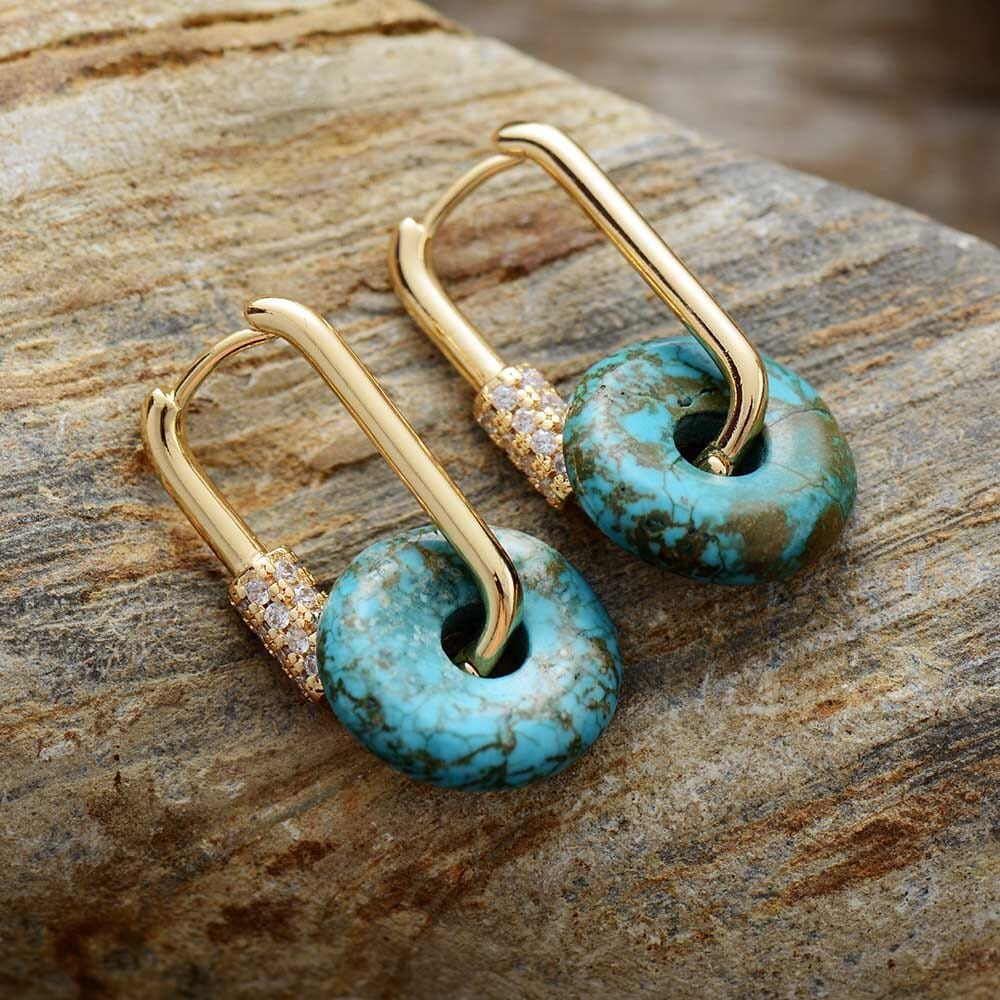 Boucles d'Oreilles Géométriques en Turquoise "Rêve d'Azur"