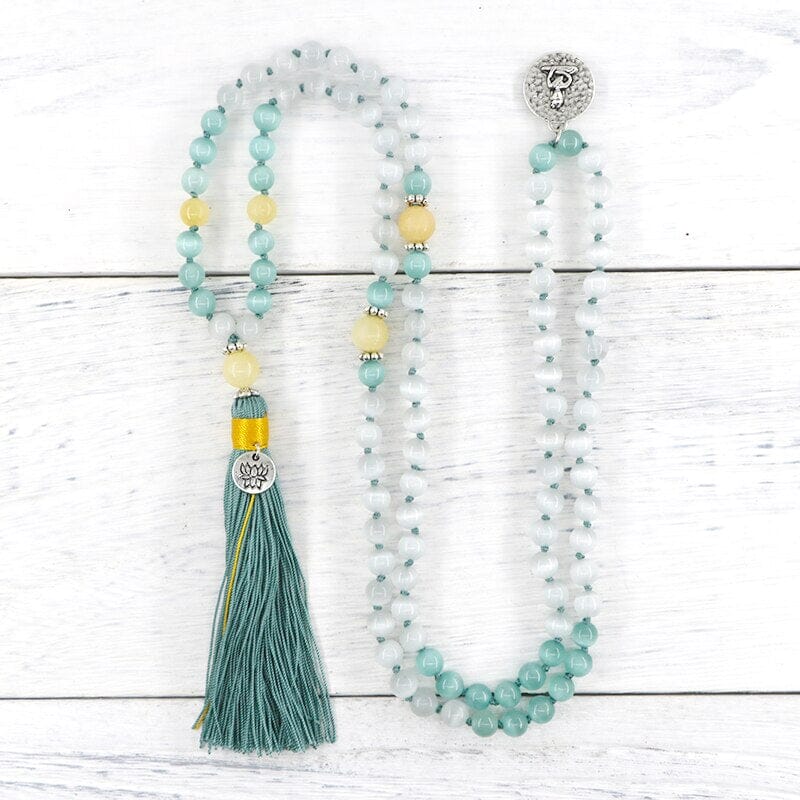 Collier Mala Lumineuse Sagesse en Jade Jaune et Opale