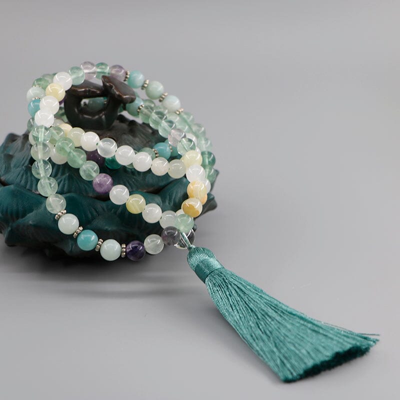 Collier Mala Vénérable Transformation en Amazonite, Fluorite et Chrysoprase