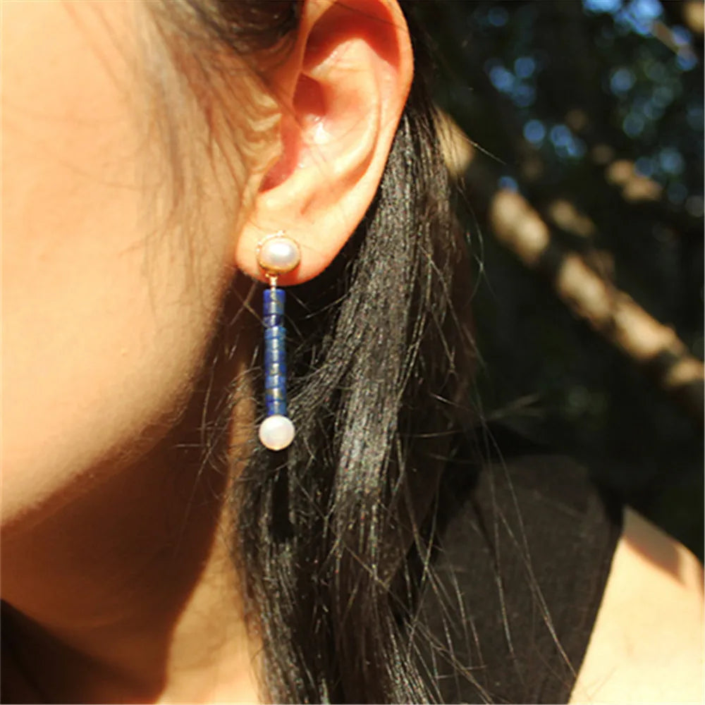 Boucles d'Oreilles Mers Sereines en Perles & Lapis-Lazuli