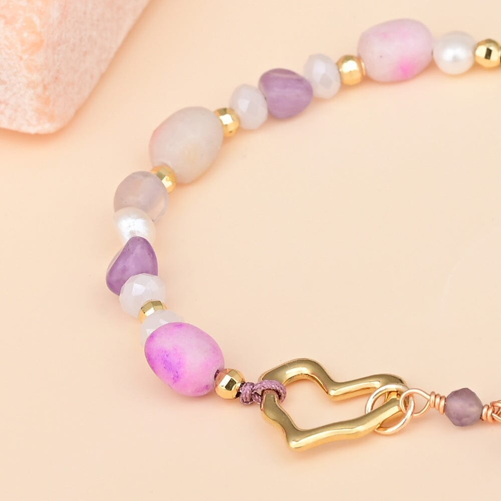 Bracelet Amour Envoûtant en Opale Rose et Améthyste