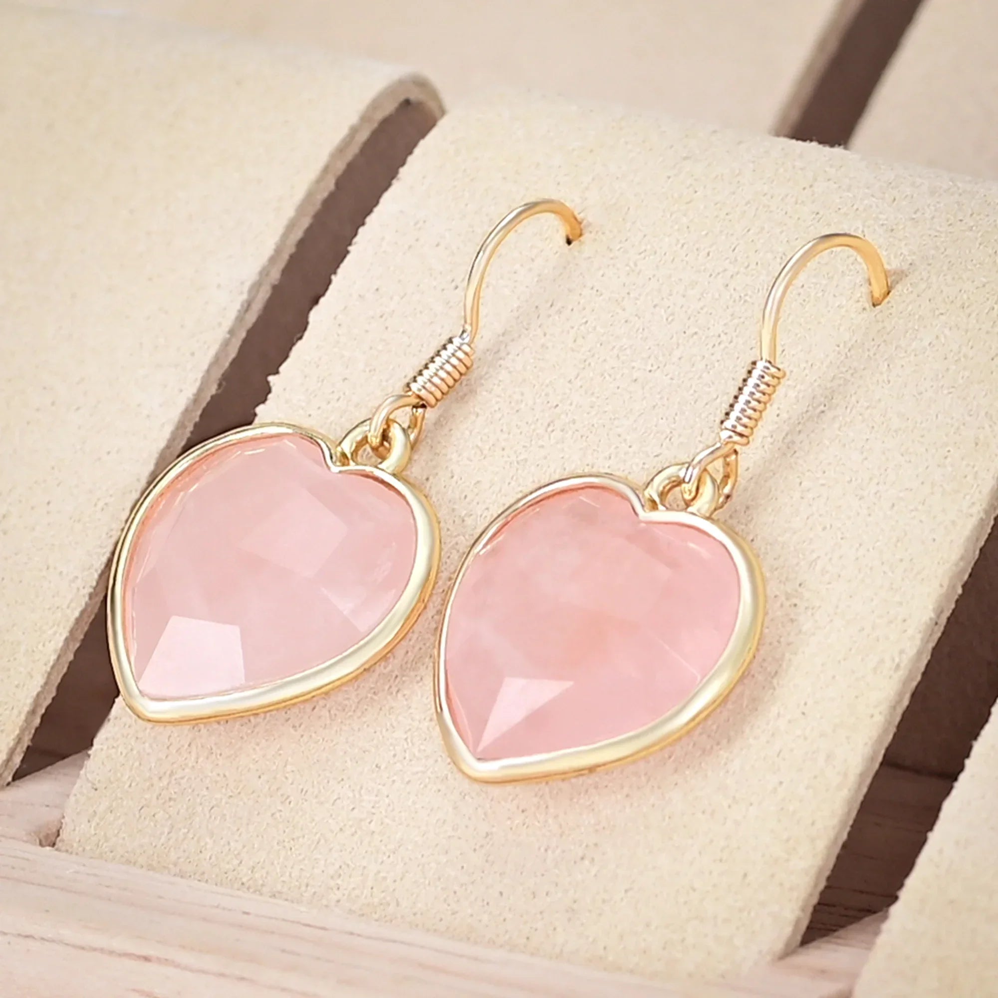 Boucles D'oreilles Coeur de Rêverie en Quartz Rose