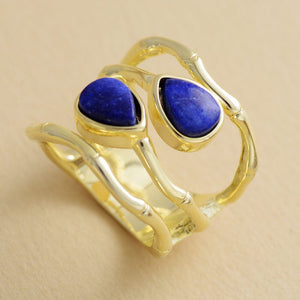 Bague Cocktail Fusion Sereine en Lapis-Lazuli et Agate Noire