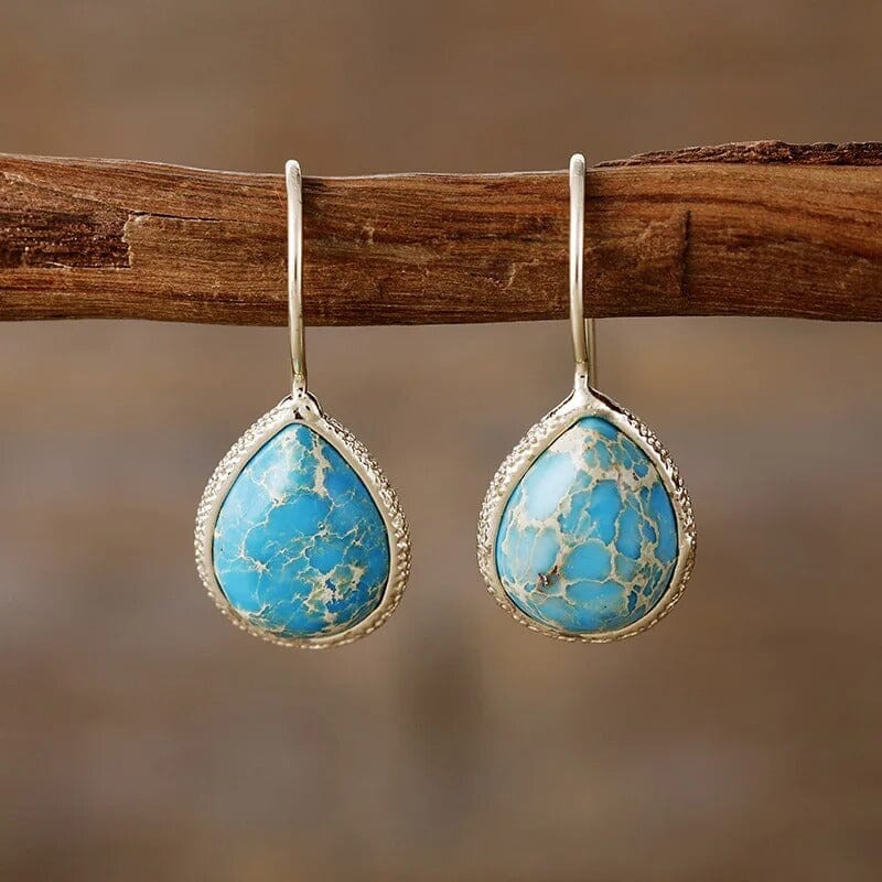 Boucles d’Oreilles Pendantes Larmes Sereines en Pierres Naturelles