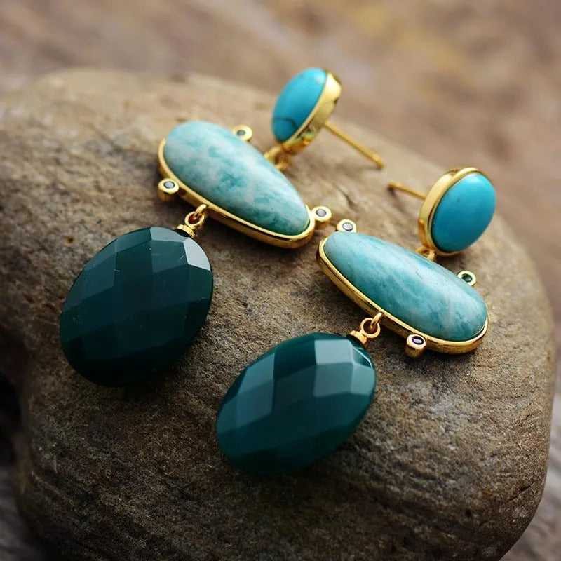 Boucles d’Oreilles Vagues Enchantées en Amazonite