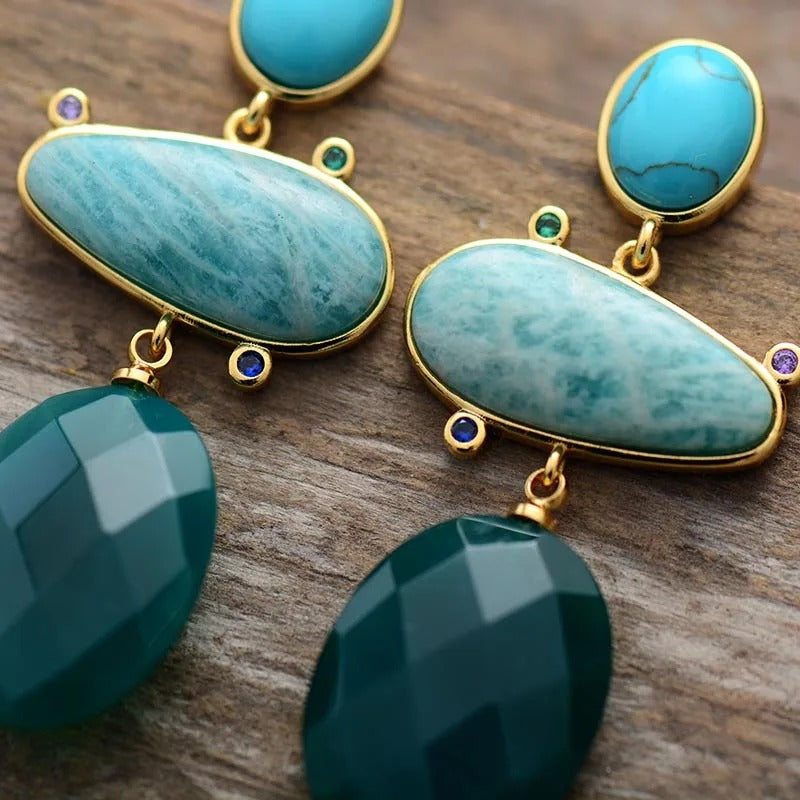 Boucles d’Oreilles Vagues Enchantées en Amazonite