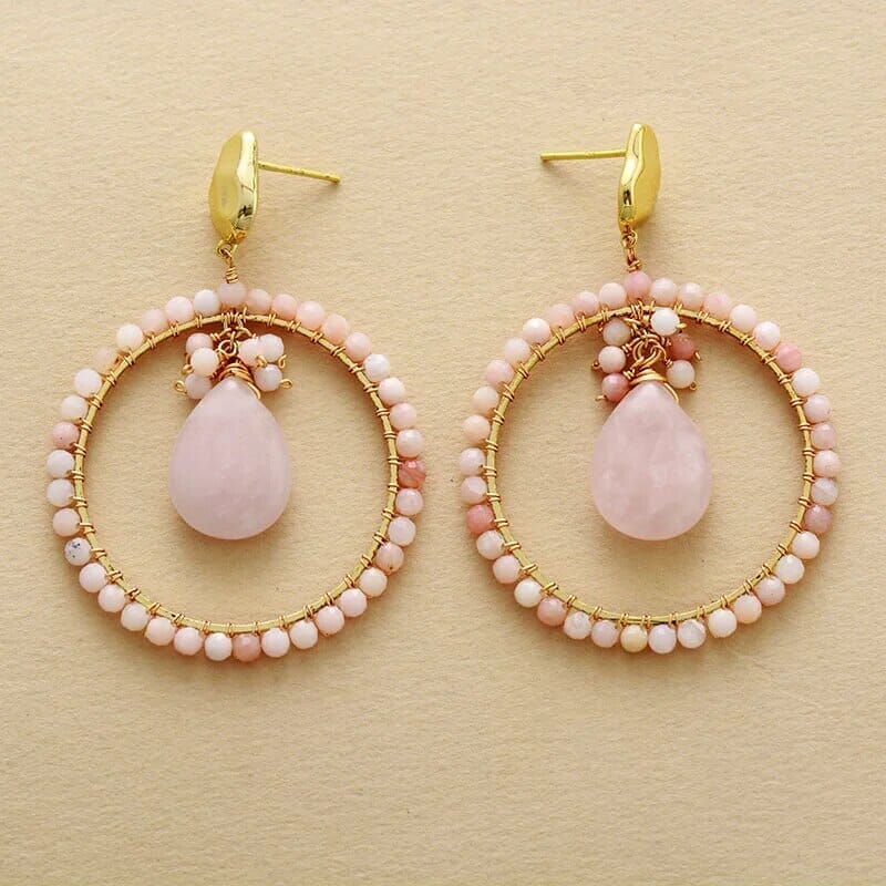 Boucles d'Oreilles Harmonieux Amour en Quartz Rose & Amazonite