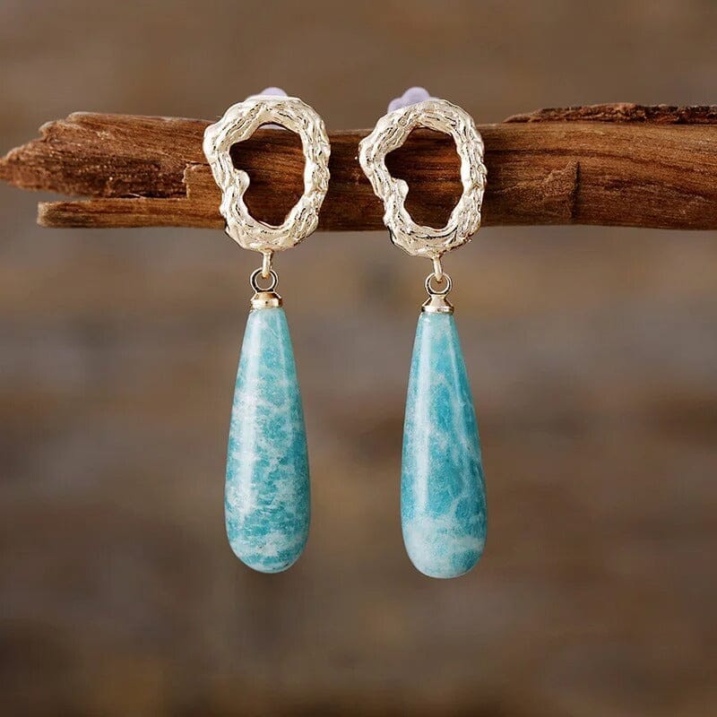 Boucles d’Oreilles Pendantes Gouttes d’ me en Pierres Naturelles