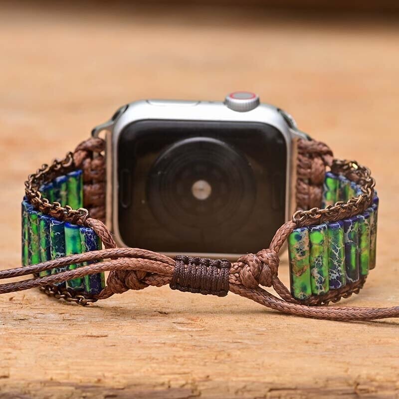 Bracelet d'Apple Watch Fascinante Paix en Hématite et Jade