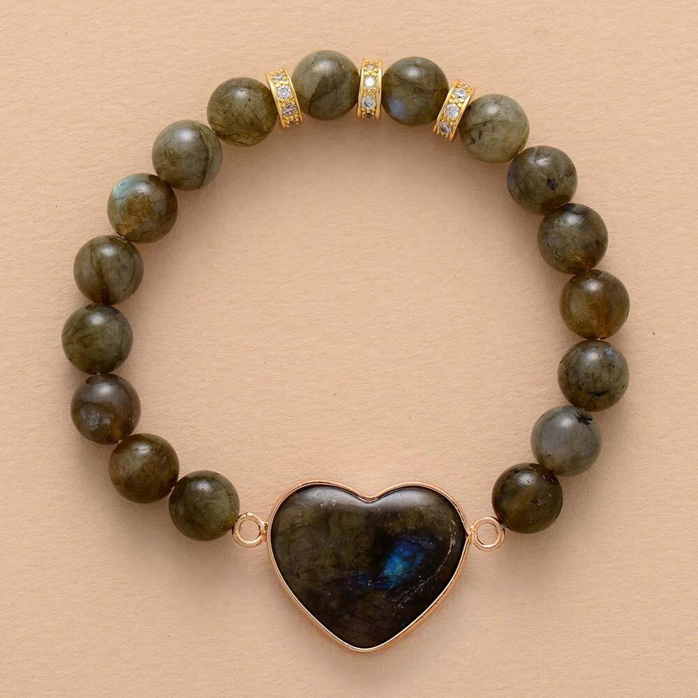 Bracelet Coeur Profond en Perles de Labradorite