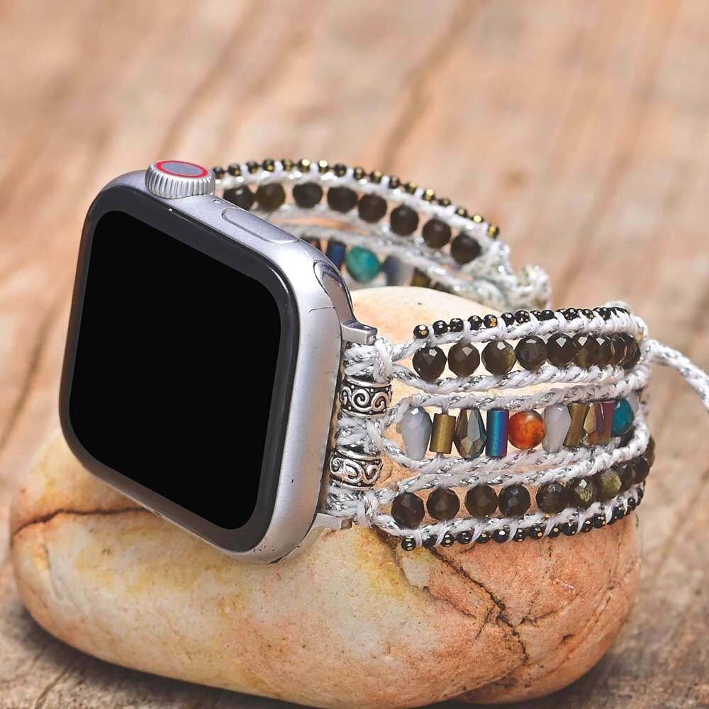 Bracelet d'Apple Watch Abondante Positivité en Or, Hématite et Obsidienne