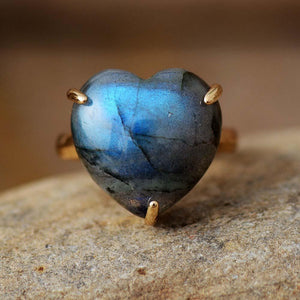 Bague de Guérison en Forme de Coeur en Pierre Précieuse