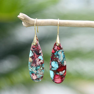 Boucles d'Oreilles Goutte en Jaspe Rouge