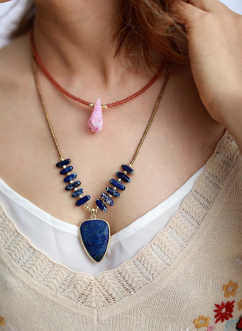 Collier Pendentif Bohème en Lapis-Lazuli