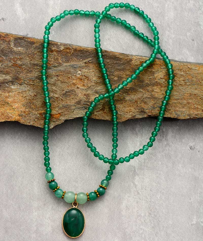 Collier Polyvalent Vintage en Onyx Vert